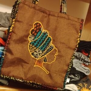 Brown Embroidered Tote Bag